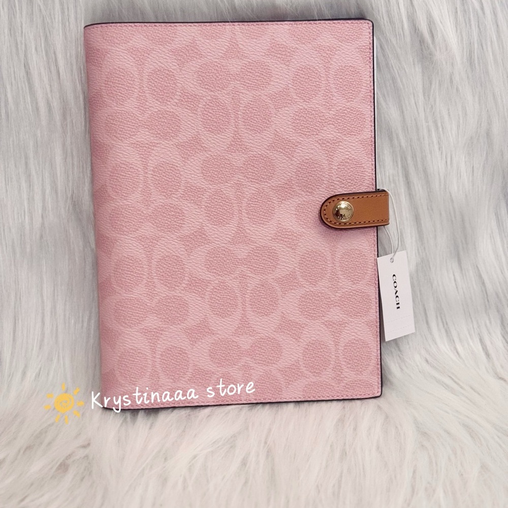 NWT Coach Notebook In Signature Canvas Gold/Powder Pink CEA49 fast ship!